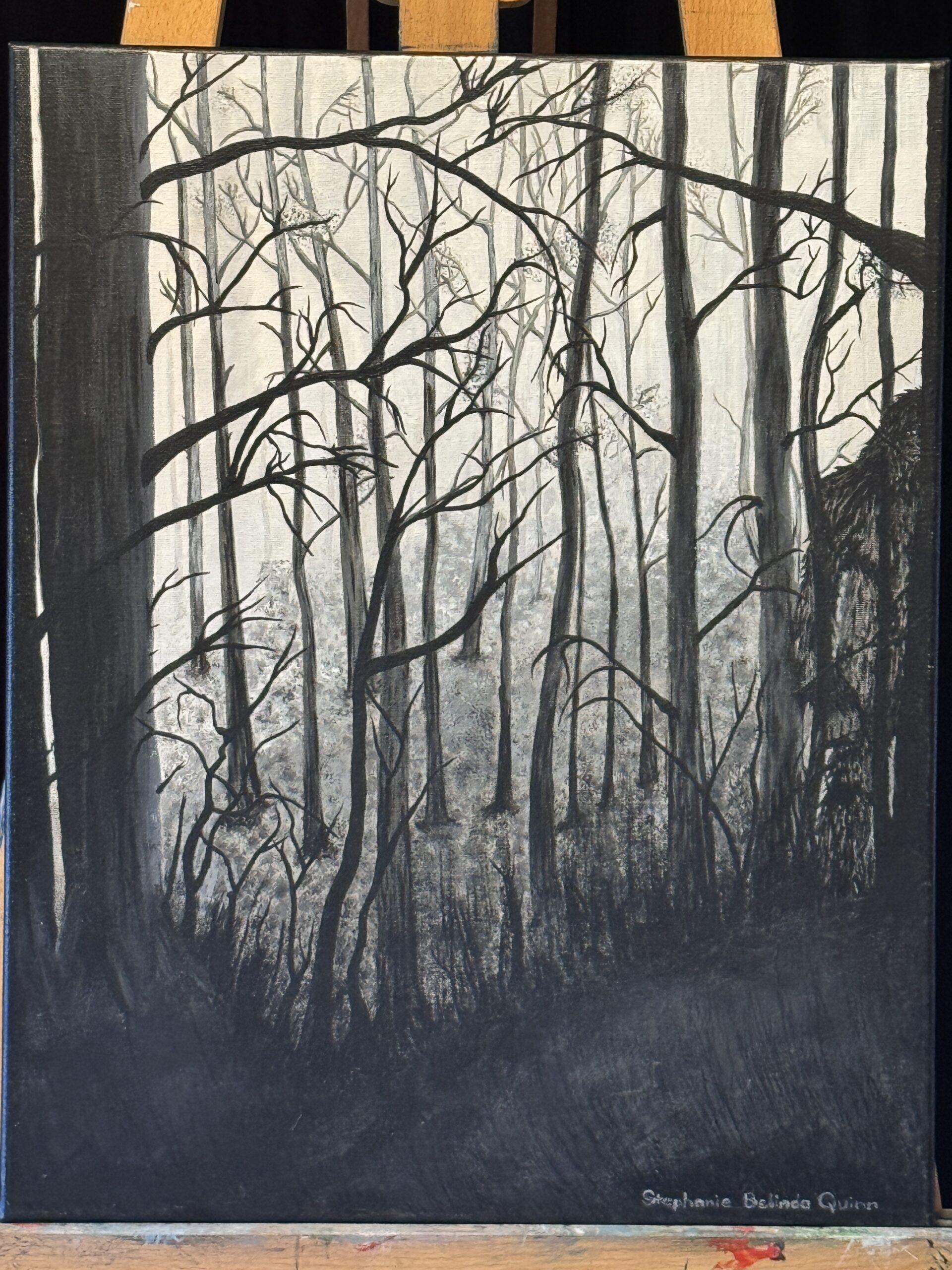A photo of Stephanie Belinda Quinn's Bigfoot painting, titled No Longer Alone.