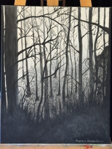 A photo of Stephanie Belinda Quinn's Bigfoot painting, titled No Longer Alone.