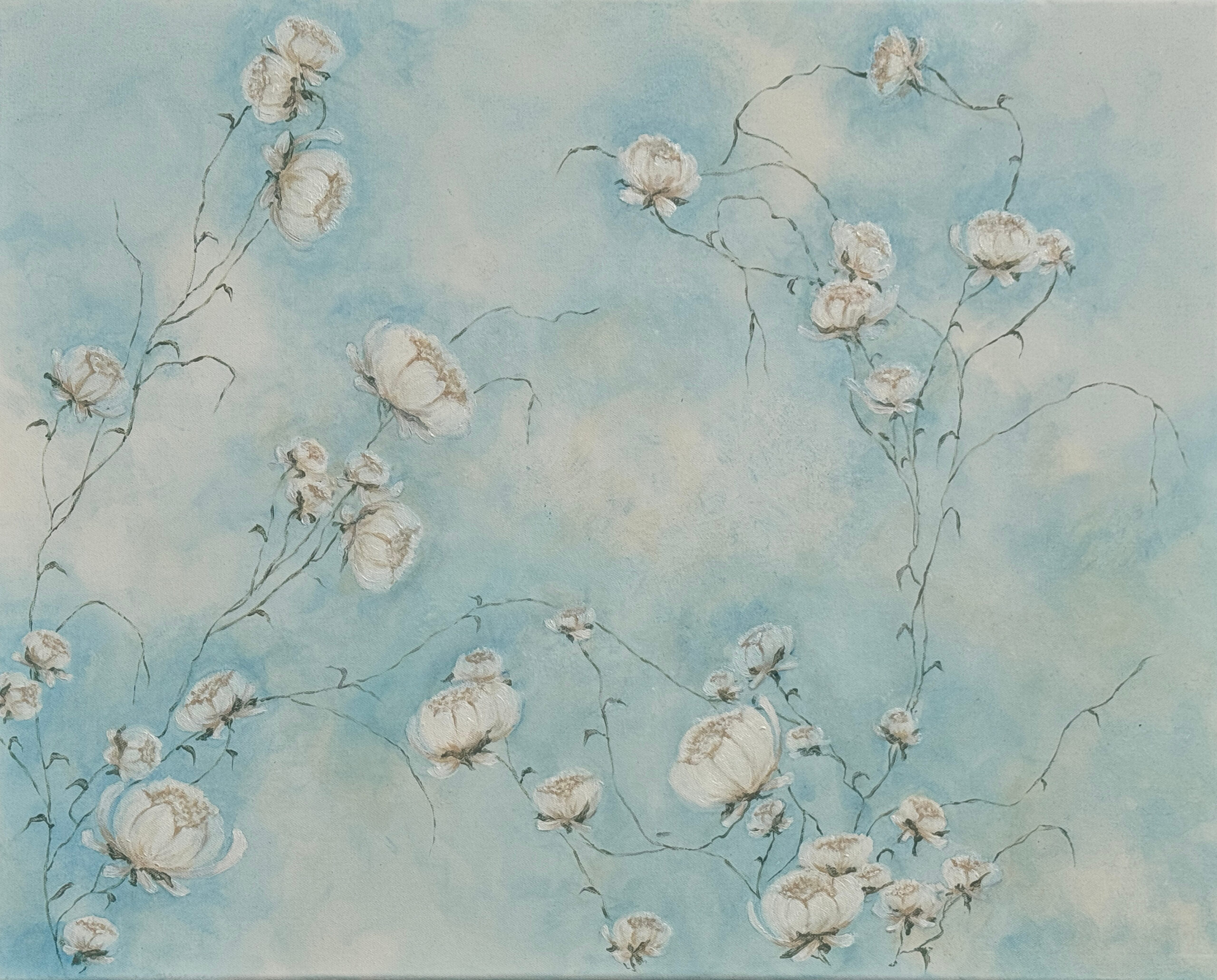 An original floral painting by Stephanie Belinda Quinn named Where the Flowers Dream.